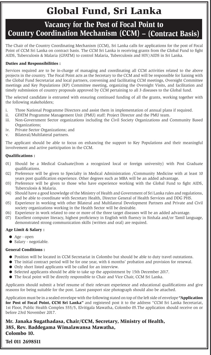 Focal Point - Country Coordination Mechanism - Ministry of Health